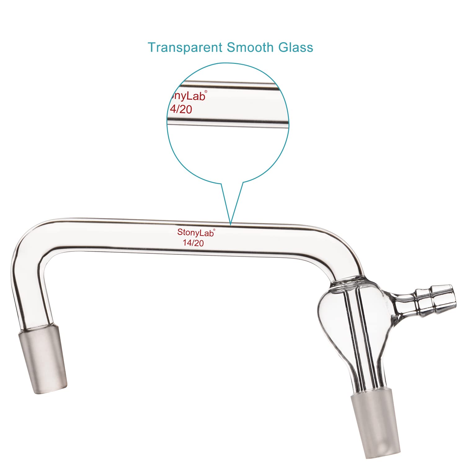 stonylab Adaptateur de Distillation sous Vide en Verre Borosilicate, Coudé à 75 et 105 Degrés, Joints Intérieurs Standard 14/20, Tube Cranté pour Vide, Longueur 100 mm, Verrerie de Laboratoire