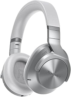 Technics EAH-A800E-S Wireless Over-Ear Headphones with Multipoint Bluetooth, Noise Cancelling, and Microphone - Ergonomic Fit, 50-Hour Playtime, Easy Connection, Foldable Design - Silver