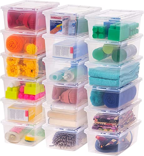 IRIS USA 18-Pack Storage Bins with Lids, 7 Quart, Shoe Boxes Clear Stackable Containers Organize Shoes Closet Shelves, Classroom Organization Teacher Tools, Game Storage - BPA-Free Plastic
