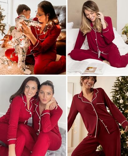 Image of Women's Pajama Sets Long Sleeve Sleepwear Button Up Shirt With Pajama Pants Soft Pjs Lounge Sets
