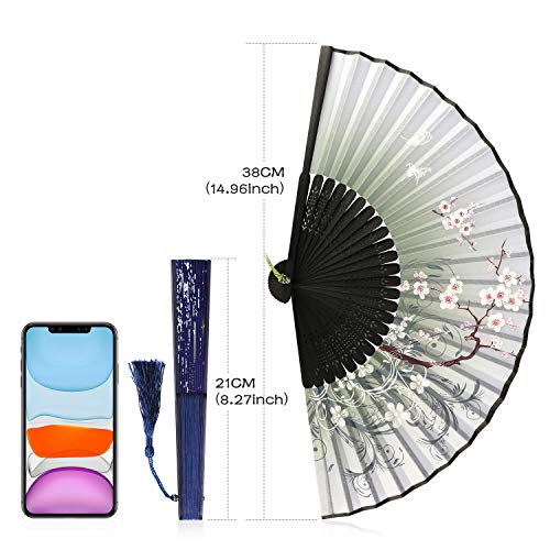 image for ARORY Hand Held Folding Fans(2 Pcs)-Silk Hand Fans with Vintage Retro 