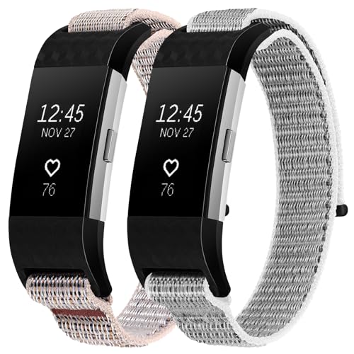 XANS Nylon Watch Straps Compatible with Fitbit Charge 2 Adjustable Breathable Nylon Sport Loop Replacement Bands for Fitbit Charge 2 Women and Men