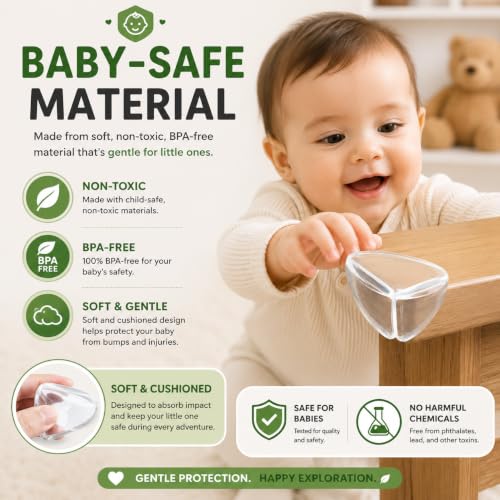 Image of Safe-O-Kid 12 Pcs Baby Safety Corner Protectors | Tear Drop Shaped Silicone Edge Guards for Sharp Furniture Corners, Tables & Beds | Soft Cushion, Non-Toxic, BPA-Free Baby Proofing - Yellow