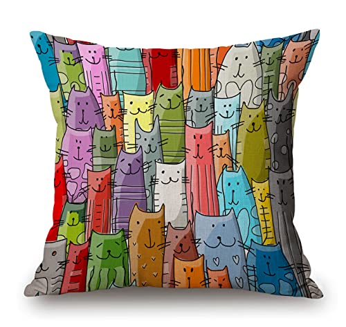 Solekla Throw Pillow Cover Lovely Multicolor Cartoon Cats Decorative Throw Pillow Case Square 18" x 18" Home Couch Bed Pillowcase