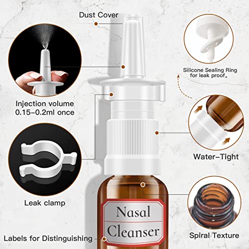 YAKESD Nasal Spray Bottle, 6 Pcs 30ML/1oz Glass Amber Refillable Fine Mist Sprayers Atomizers, Small Empty Nasal Sprayer with Oils Spray Tops, Oral/Swivel Sprayers, Funnels and Labels3