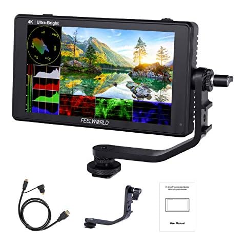 Feelworld LUT6 6 Inch 2600nits HDR/3D LUT Touch Screen DSLR Camera Field Monitor Waveform VectorScope Histogram 4K HDMI Input Output 1920X1080 IPS Panel Cover