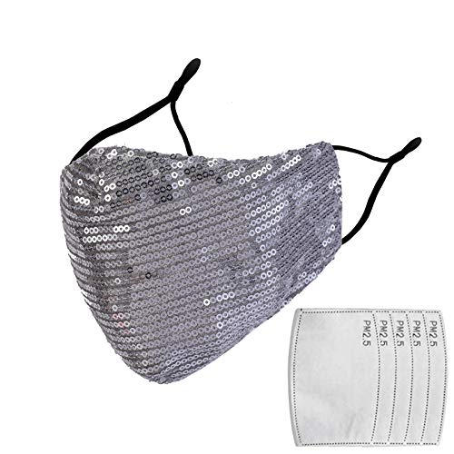 Sanlin Women's Fashion Cotton Mask Reusable Washable Mouth CoverÂ BreathableÂ Adjustable Cloth Mask (Silver-l)