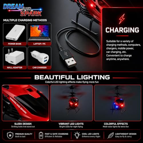 Image of Hand Sensor Helicopter Toy with Remote Control, USB Rechargeable Flying Drone for Kids, Gesture Control RC Helicopter with LED Lights, Indoor Outdoor Flying Toy for Boys & Girls