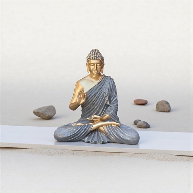Image of 2 Feet Buddha Statue for Home Decor, Garden and Gifting, Big Size, Made of Resin, Premium Luxury Decoration Showpiece, Vastu Feng Shui for Good Luck, Happiness (Metallic Grey & Golden)