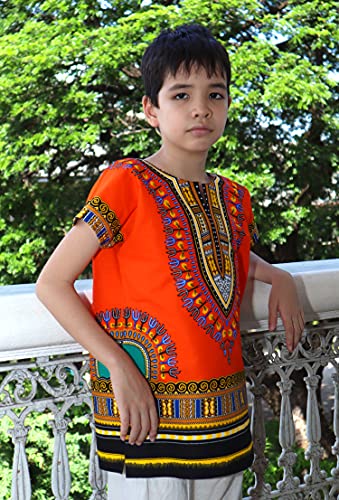Image of RaanPahMuang Unisex Bright Africa Classic Childrens Dashiki Cotton Shirt Boys Girls