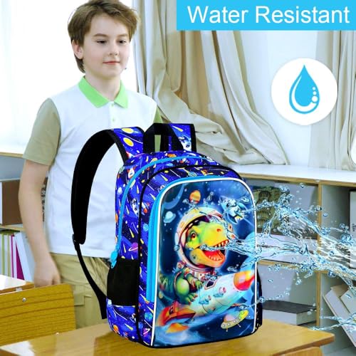 Image of UFNDC 3PCS Dinosaur Backpack for Boys, Kids Space Bookbag with Lunch Box, 16 inch Water Resistant Rocket School Bag for Elementary Preschool Toddler