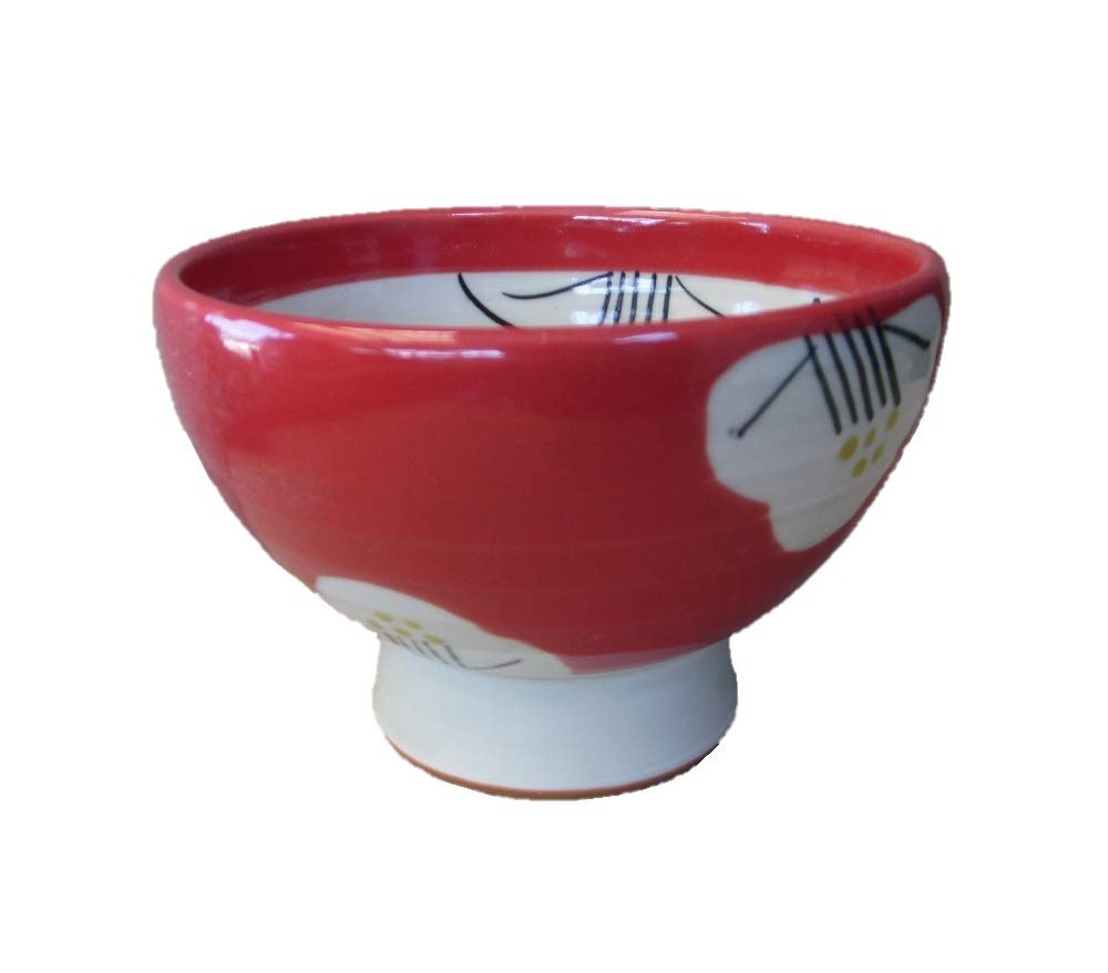 Red Camellia Mino Ware Donburi Noodle Bowl