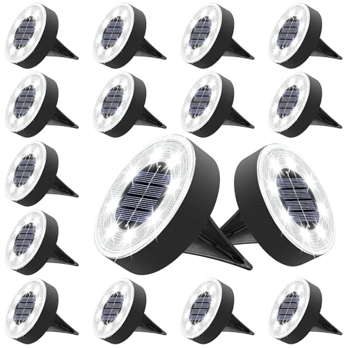 Joomer Solar Ground Lights, 16 Pack 8 LED Solar Lights Outdoor IP68 Waterproof Disc Light In-Ground Landscape Lighting Outdoor for Patio Pathway Lawn Yard Driveway Walkway (White)
