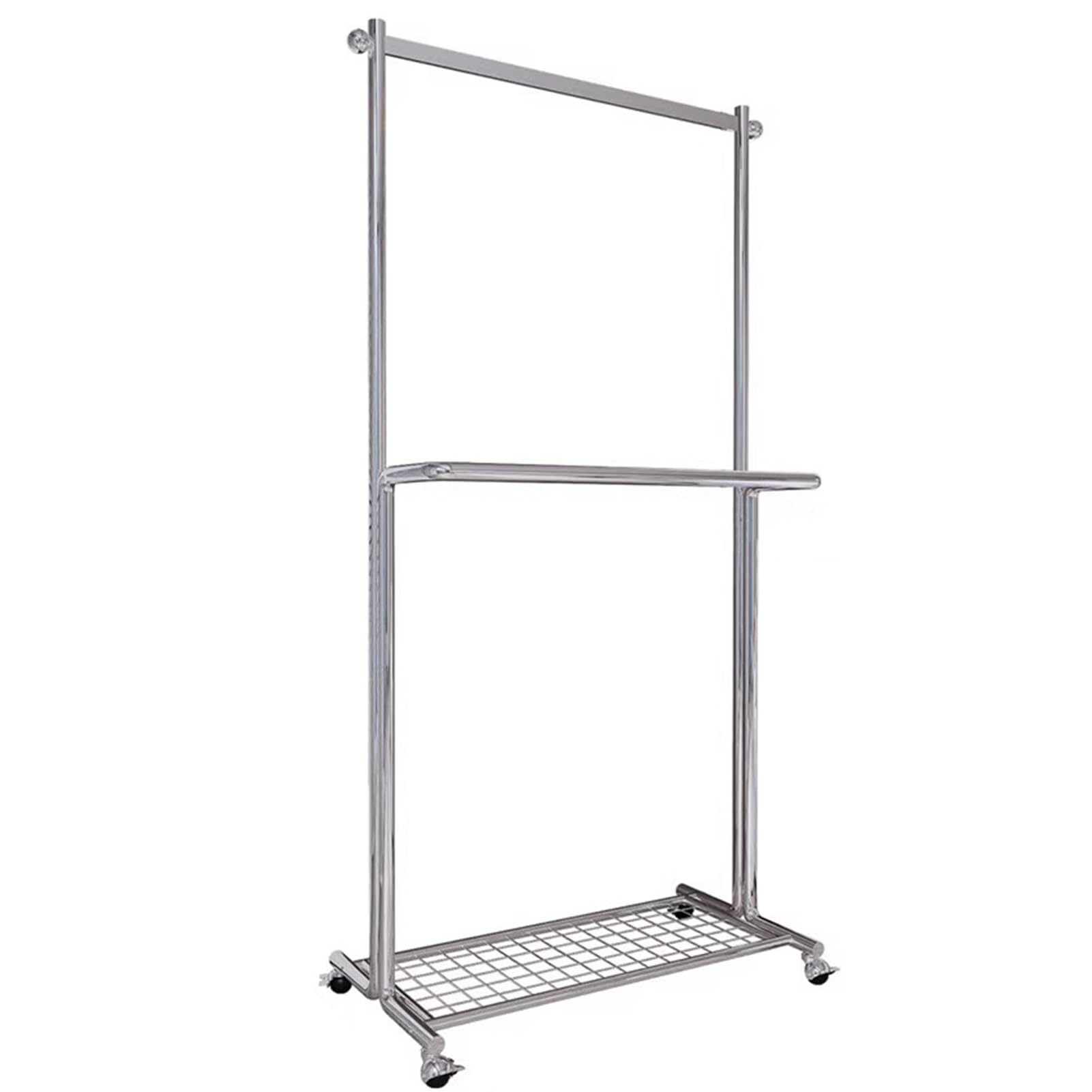 Stand Appendiabiti Porta Abiti A Doppia Asta Con Ruote, Appendiabiti In Acciaio Inox Argento Con Ripiani, Organizador De Armario Portátil Para Dormitorio Y Sala De Estar, Attaccapan(Size:120X40X170CM)