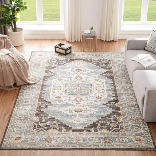 CHOSHOME Waschbarer Teppich Wohnzimmer 120x170CM Teppich Schlafzimmer Vintage Kurzflor Teppich Groß...