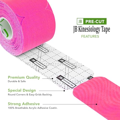 Image of JB Tape Kinesiology Tape, 80 Precut Strips, Pink, Latex‑Free, 4 Rolls | Breathable Material