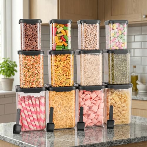 Image of Kitchen Storage Set Of 12 Airtight Containers Set For Kitchen Storage And Containers Box For Pantry Organization And Container For Kitchen Accessories Items & Storage Set of 12-(350ml+650ml+950ml)