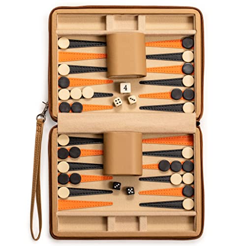 Set de Juego de Mini Backgammon de Viaje magnético en Cuero sintético de Yellow Mountain Imports, Bozcaada -Tablero de 23,5 centímetros