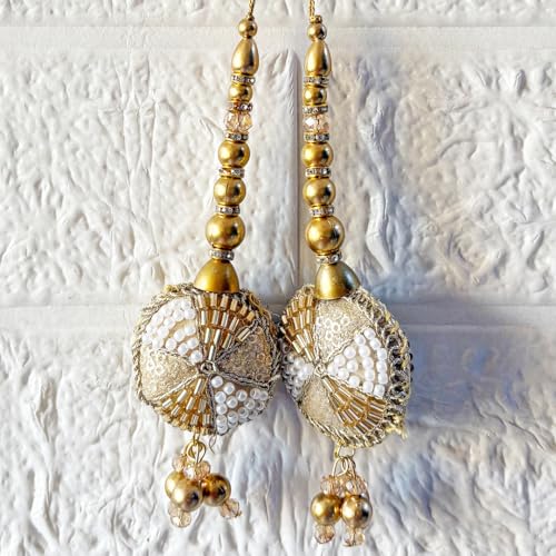 Image of Adikala Craft Store Handmade Ethnic Latkan Tassel Set of 2 for Saree Pallu, Blouse, Suits, Dupatta, Lehenga Decor (Round Bead Nalki)
