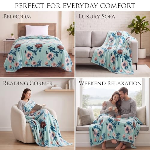 Image of VAS COLLECTIONS 280 GSM Flannel Blanket for Single Bed, Ultra Soft Plush Fleece Blanket, Warm & Cozy Winter Blanket, Breathable AC Blanket, for Home & Travel, 220 x 150 cm - Seafoam Green
