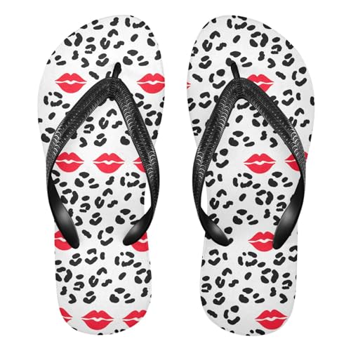 Lips Black Leopard White Flip Flop Beach Summer Casual Sandal for Women & Men Shower Shoes 20861830
