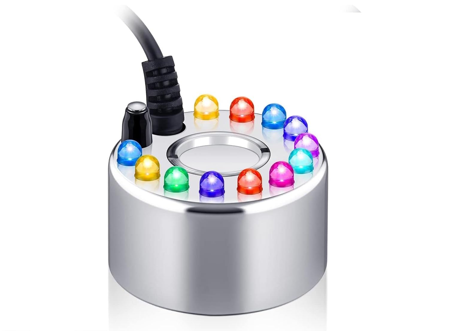 SP Electron Mist Maker Fogger Small Ultrasonic Fog Machine Fountain Halloween Cauldron Mister Fogger Water Garden Pond Foggers Air Humidifier with 12 LED Light Flashes for Party Light