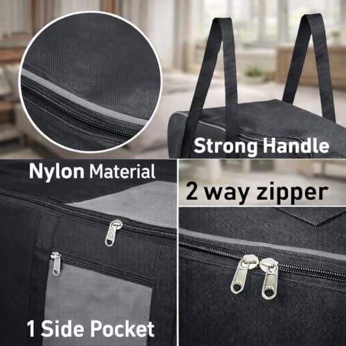Image of RADIANT Nylon Big Underbed Storage Bag Moisture Proof Cloth Organiser with Zippered Closure and Handle(BlackGrey, 54x46x28cm) (Rectangular) (Grey - Pack of 1)