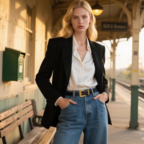 Image of Aurolran Women's Leather Belt with Buckle - Ideal for Dresses, Jeans, and Coats