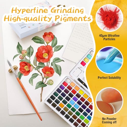 128-Colors-Washable-Watercolor-Paint-Set-with-4-Brushes-Portable-Travel-Water-Color-Kit-with-Carrying-Case-Palette-and-Accessories-Non-Toxic-Art-Supplies-Gift-for-Artists-Adult-Teen-Kids-Girls-Boys