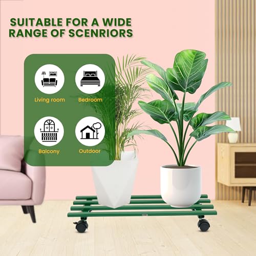 Image of Urban Plant Caddy with Wheels, Heavy-Duty Rolling Stand for Indoor and Outdoor Planters, Sturdy Design, Perfect for Home and Garden Decor (Green Rectangular - Pack of 4)