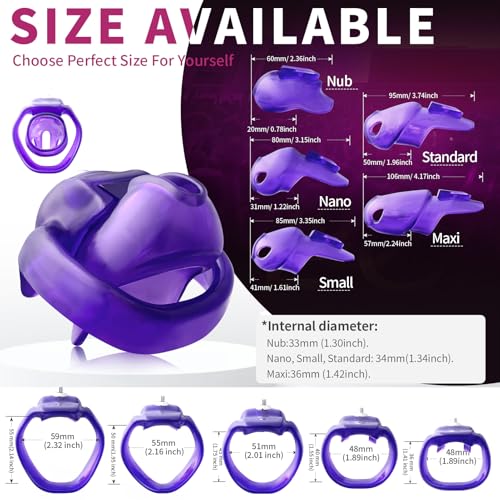 Image of HTV5 Resin Chastity Cage, 5 Wide Comfort Rings Click&Lock Lock for Men, Adult Sex Toy (Purple, Nub)