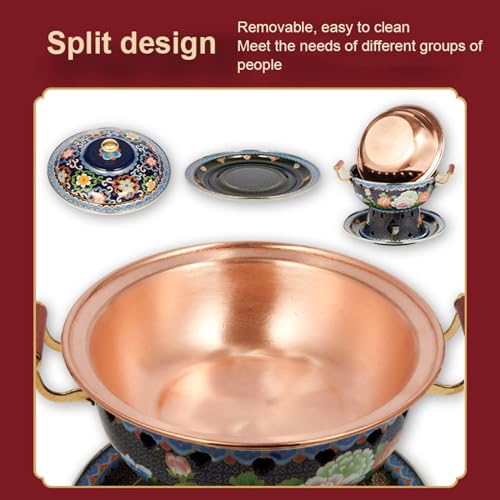 Olla china de cobre para una persona con diseño Cloisonné miniatura 2