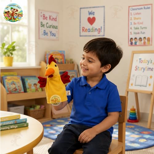 Image of Hen Hand Puppet for Kids | Soft Plush Animal Puppet | Educational Storytelling Toy | Interactive Role Play | Preschool Learning | Gift for Boys & Girls