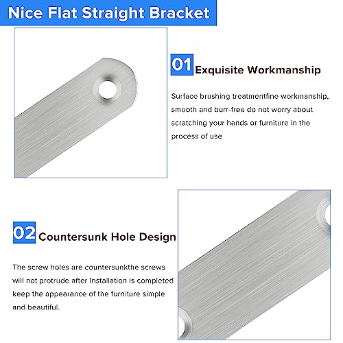 Image of 4 Pack Straight Brace,Flat Brace 9.7 inch x 0.75 inch,Stainless Steel Flat Metal Braces,Repair Bracket with Screws