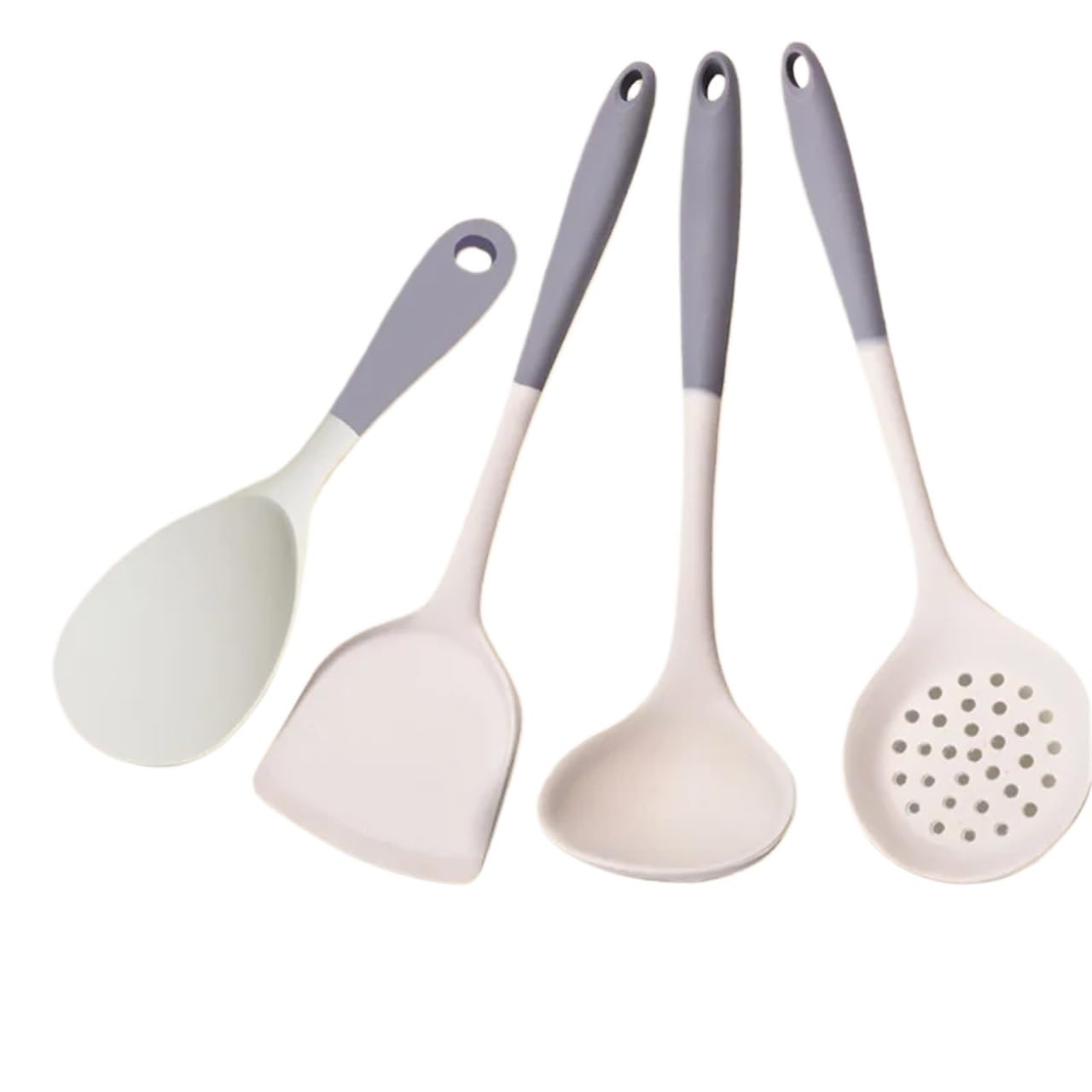 Silikon Küchenhelfer Set 1/2/3/4set Grau Weiß Silikon Spachtel Suppe Löffel Set Antihaft Pfanne Kochutensilien(MULTI)