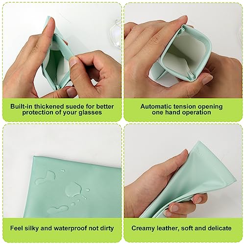 Image of LUTER 4 Pcs Soft Glasses Cases, 7x3.5 Inch PU Leather Reading Eye Glasses Pouch Case with 4 Cleaning Cloth Portable Small Slim Sunglasses Pouch Squeeze Top for Women Men Adults Kids (Multiple Colors)