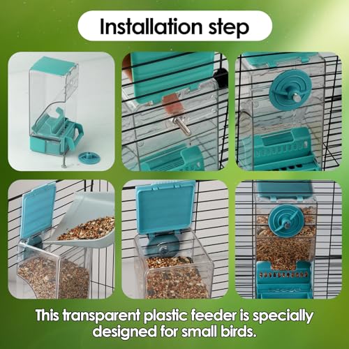 Image of Bird Feeder No Mess 2PCS Automatic Clear Bird Seed Food Container Acrylic Parrot Feeder Dispenser Cage Accessories for Parakeet Budgies Cockatoo Canary Love Bird (Blue)