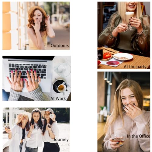 octoswave Long Almond Press On Nails, Brown Nude Stick On Nails with 3D Beads, 24PCS, Adhesive Tabs, No Liquid Glue - Thumbnail 6