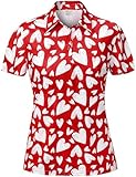 Women's Valentines Day Polo Shirt White Love Heart Print Quick Dry Short Sleeve Golf Top, White Heart, Large