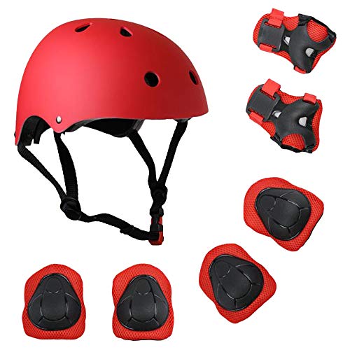 Lixada Casco para Niños y Rodilleras Kit 7 en 1 Rodilleras Muñequeras Coderas Ajustables para Patinaje Ciclismo
