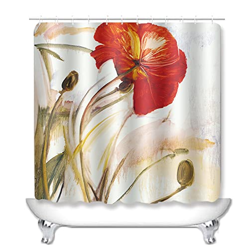 Duschvorhang Olivgrün Rot Badezimmerteppich 4-Teiliges Set, Duschvorhang 180x180 Polyester+Badematte rutschfeste(45x75… – Bild 3