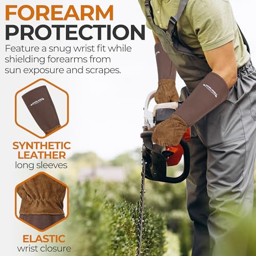 Image of HANDLANDY Rose Pruning Gloves for Men Women, Thorn Proof Gardening Gloves | Long Leather Gardening Gloves, Breathable Leather Gauntlet, Best Garden Gifts & Tools for Gardener (Brown, L)