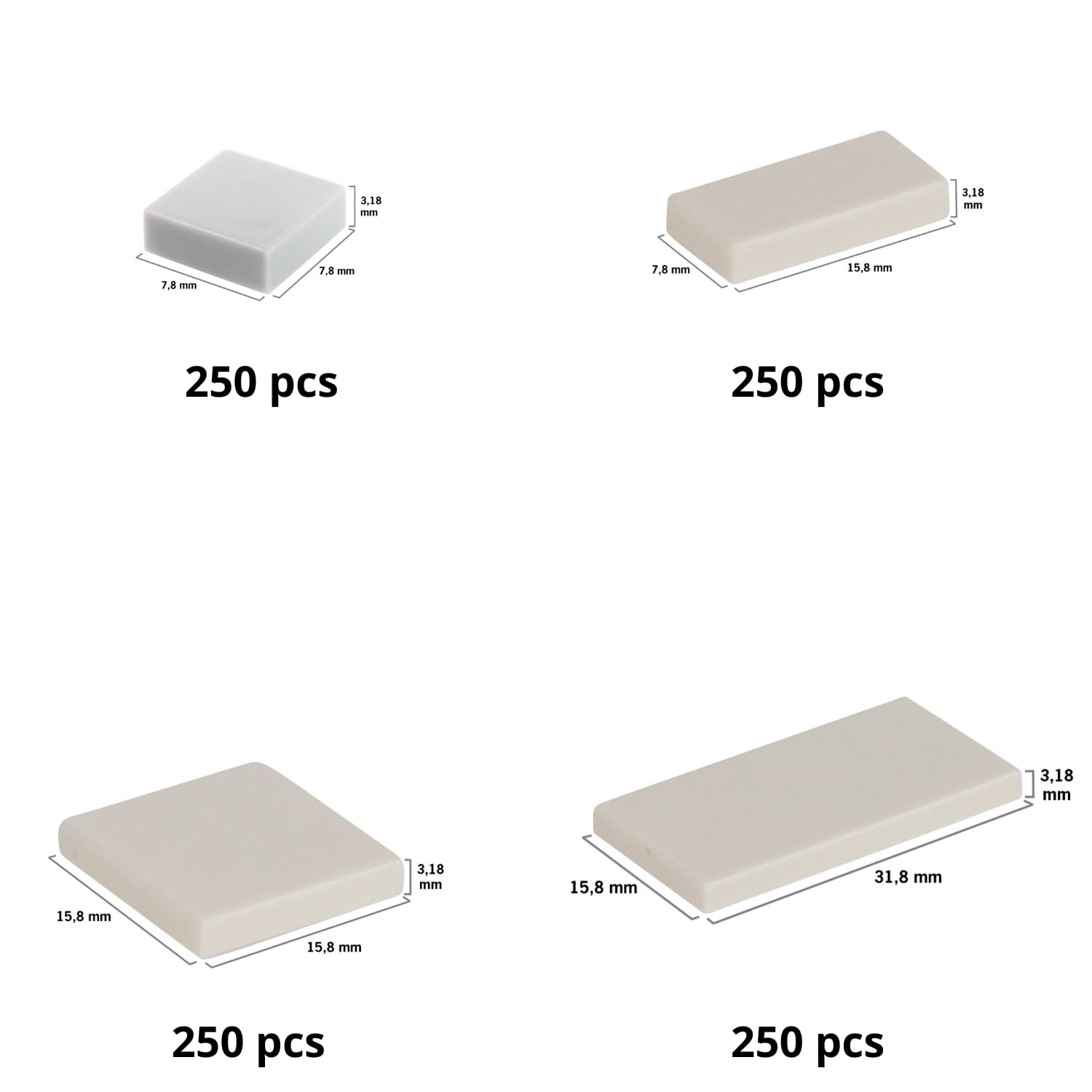 Piastrelle (1 x 1,1 x 2,2 x 2,2 x 4) bianco puro 713/sacchetto 1000 pezzi.