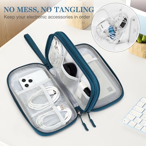 Image of FYY Electronic Organizer, Travel Cable Organizer Bag Pouch Electronic Accessories Carry Case Portable Waterproof Double Layers Storage Bag for Cable, Cord, Charger, Phone, Earphone, Medium, Dark Green