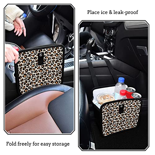 Image of Leopard Car Trash Can, Foldable Hanging Car Trash Bag, Animal Cheetah Print Small Waterproof Car Accessories Garbage Bin