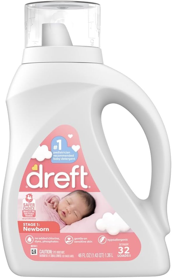 Image of Dreft Stage 1: Newborn Baby Liquid Laundry Detergent, 32 loads, 46 fl oz (Pack of 5)