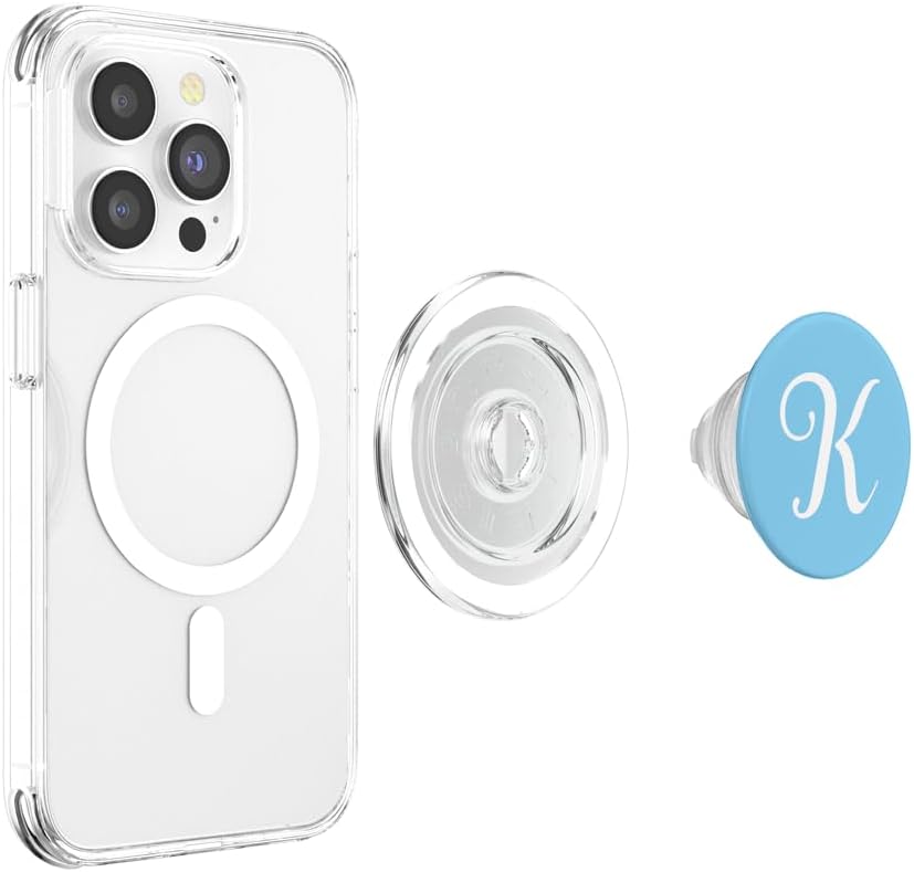 K Initial Monogram White on Baby Blue Capital Letter PopSockets MagSafe PopGrip for iPhone