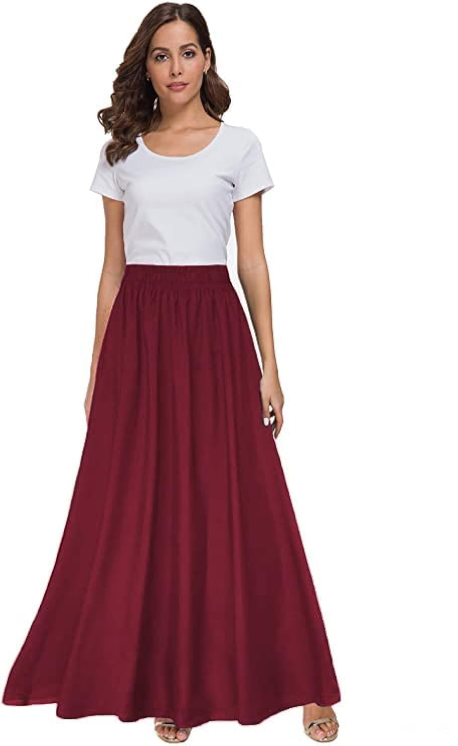 Sinono Womens Chiffon Retro Maxi Skirt Vintage Ankle-Length Skirts