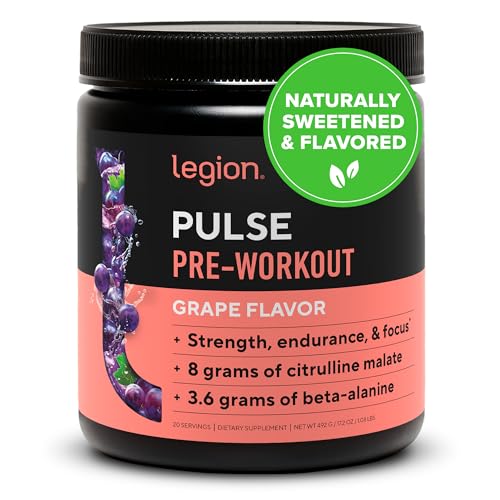 LEGION- All Natural Nitric Oxide Preworkout Drink to Boost Energy, Creatine Free, Naturally Sweetened, Beta Alanine, Citrulline, Alpha GPC (Grape)