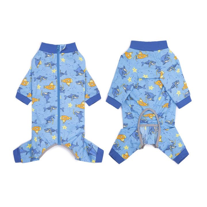Image of Recovery Suit for Dogs Full Zipper, Four-Legged Onesie Dog Recovery Suit After Surgery, Cute Soft Bodysuit Cone Alternative Male Female Dog Neuter Anti Licking Wounds, Ocean, Large